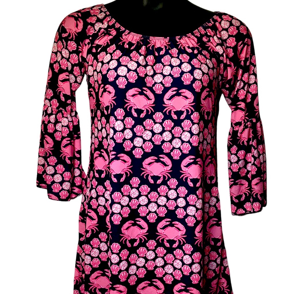 Simply southern crab print short dress pink and blue